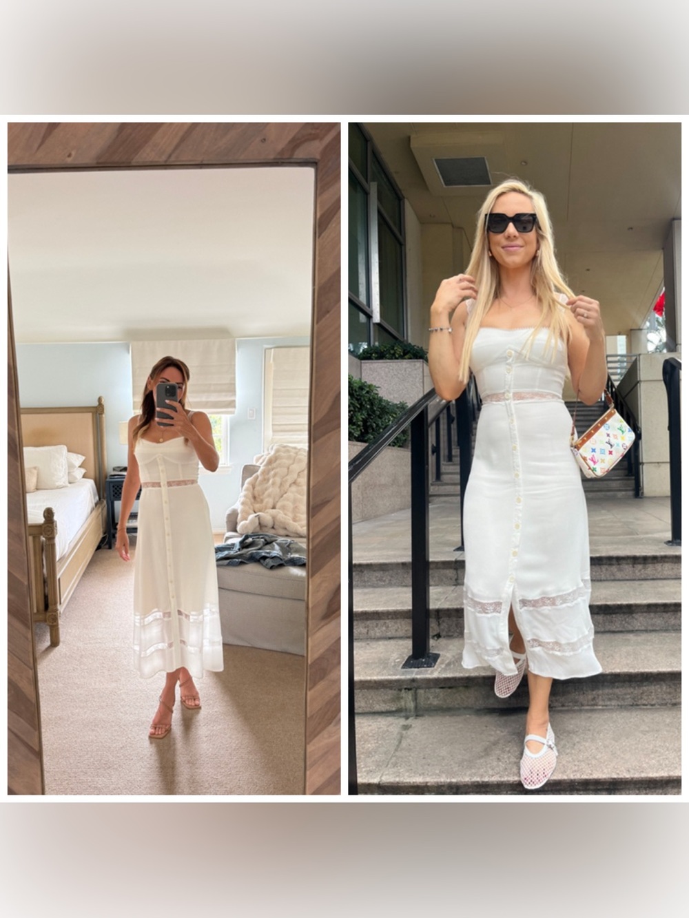 Reformation White Lace-Detail Midi Dress